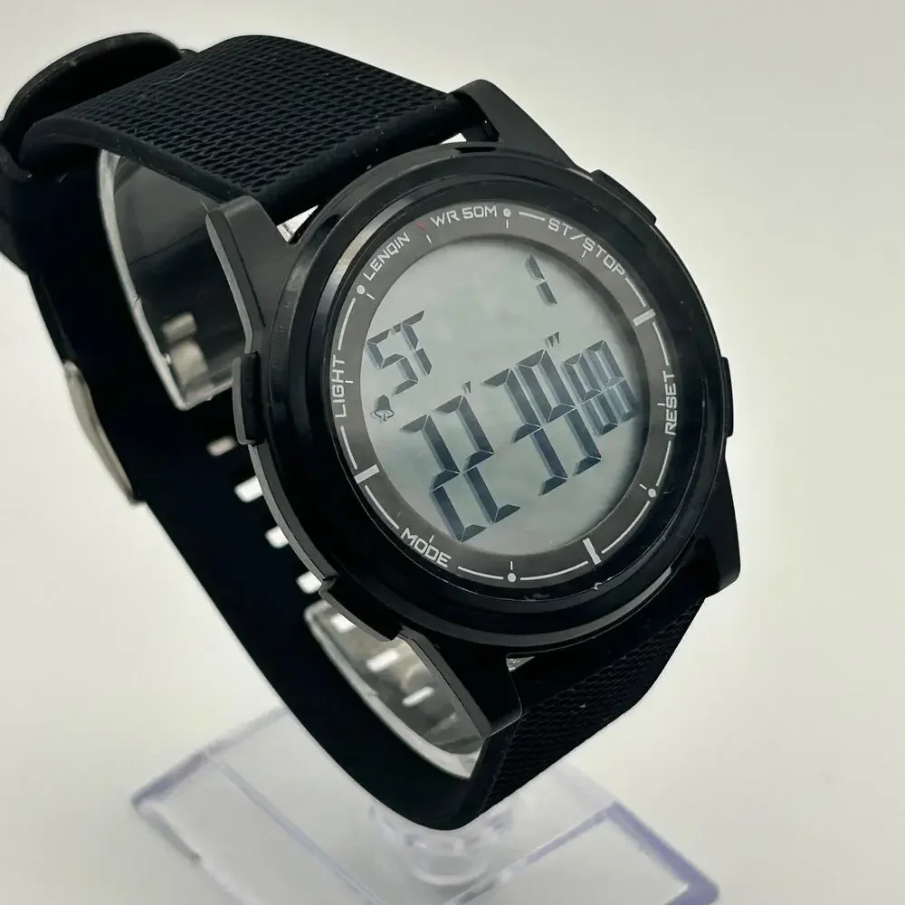 LENQIN Black Minimalist Men’s Digital Watch Working New Battery